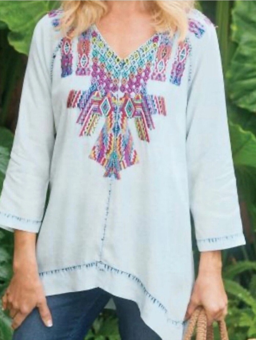 Soft Surroundings Mixteca Embroidered Tunic- Size Large
